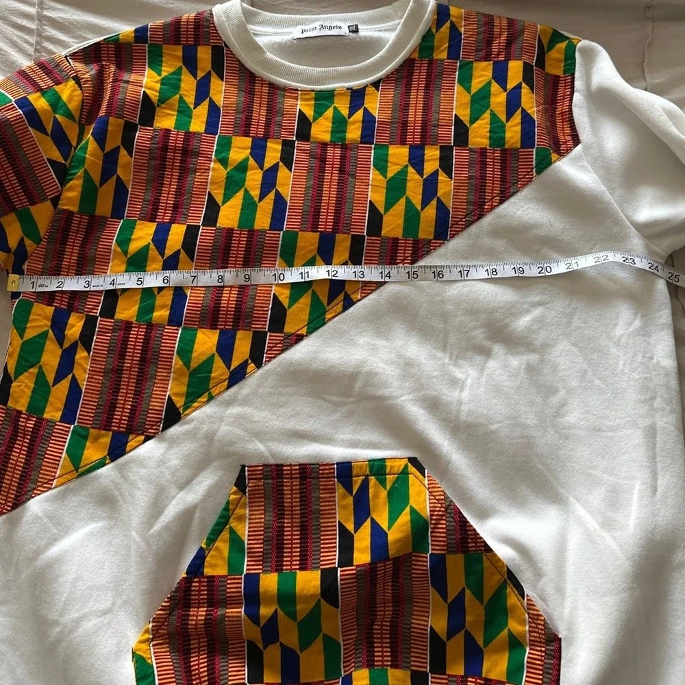 Palm‎ Angels OHEMAA Kente Print Colorblock Hoodie Sweatshirt 3XL White